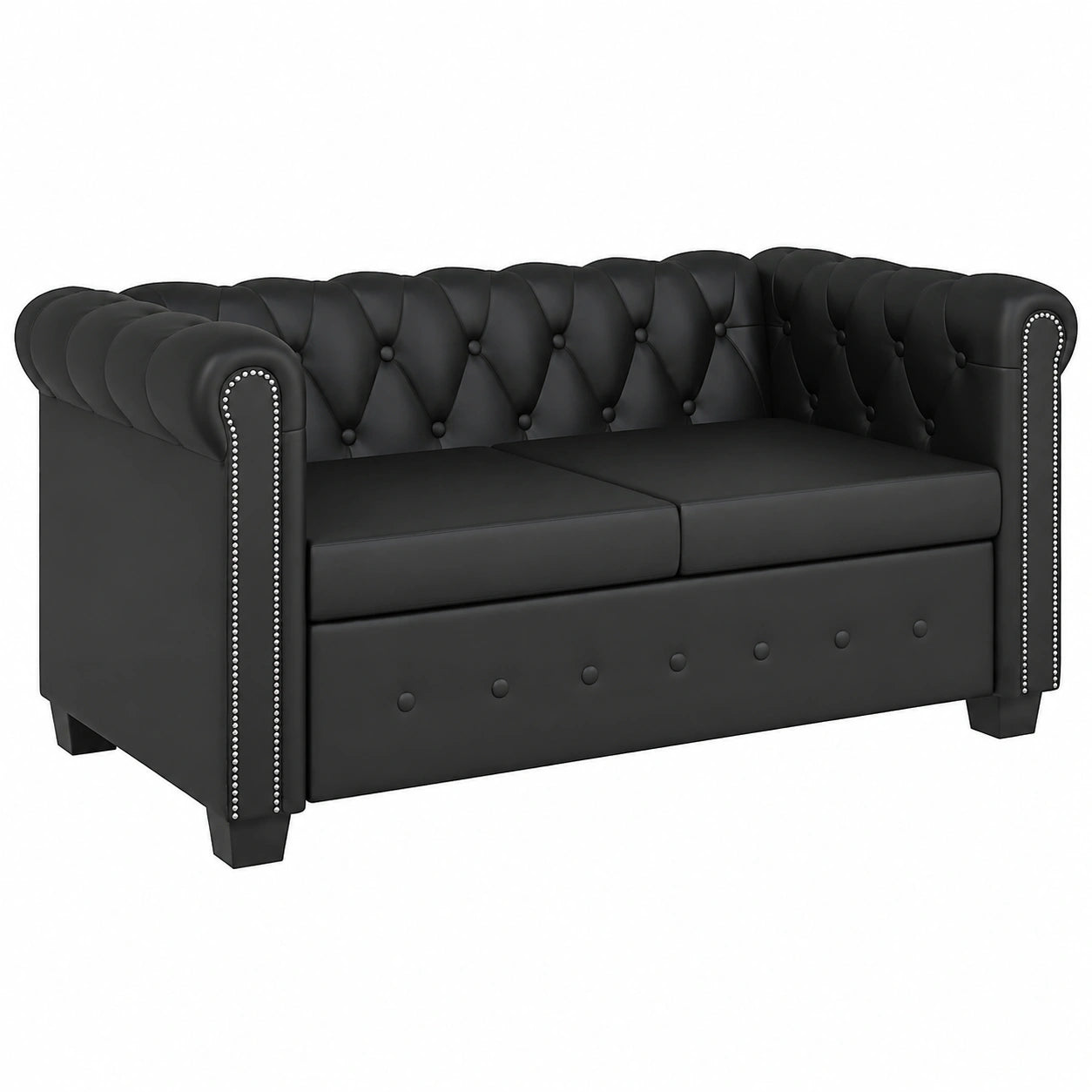 Sofá Chesterfield 2 Plazas de Cuero Sintético Negro
