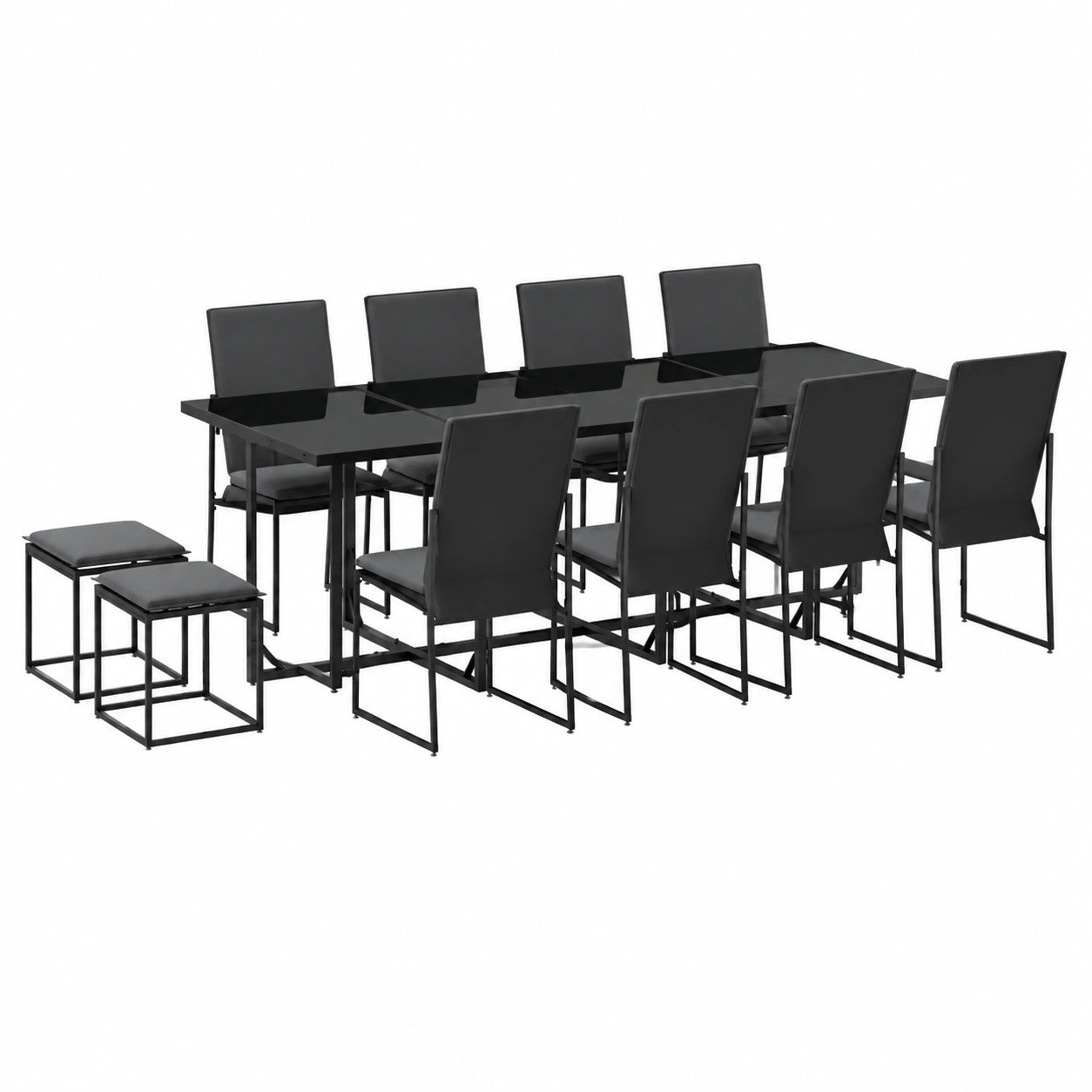Conjunto de Comedor Exterior 13 piezas, Acero Negro, Patio Moderno