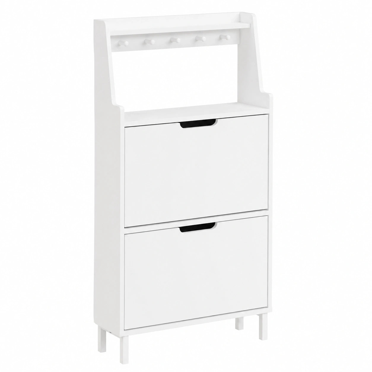 Zapatero Blanco Estrecho con Estante y Ganchos, Ideal para Entrada o Pasillo, Capacidad hasta Talla 47, 60x19x119 cm