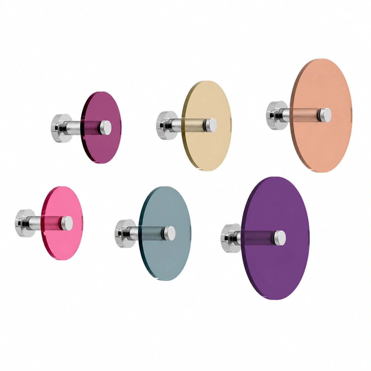Percheros de Pared Giallobus - Set de 6 Unidades de Vidrio Acrílico - Colores Alegres