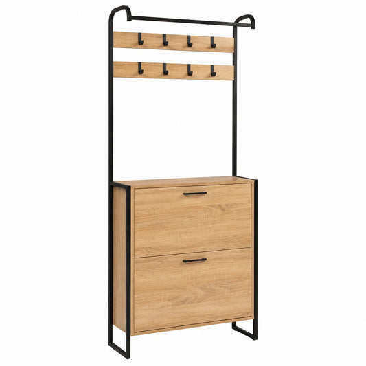 Mueble de Entrada con Perchero y Zapatero de Metal y Madera