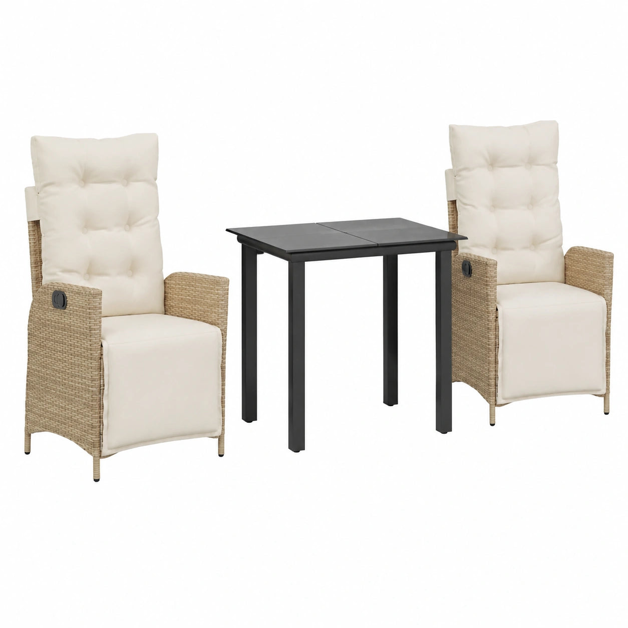 Conjunto de Muebles de Jardín 3 Piezas con Cojines, Mesa y Sillas de Ratán Beige