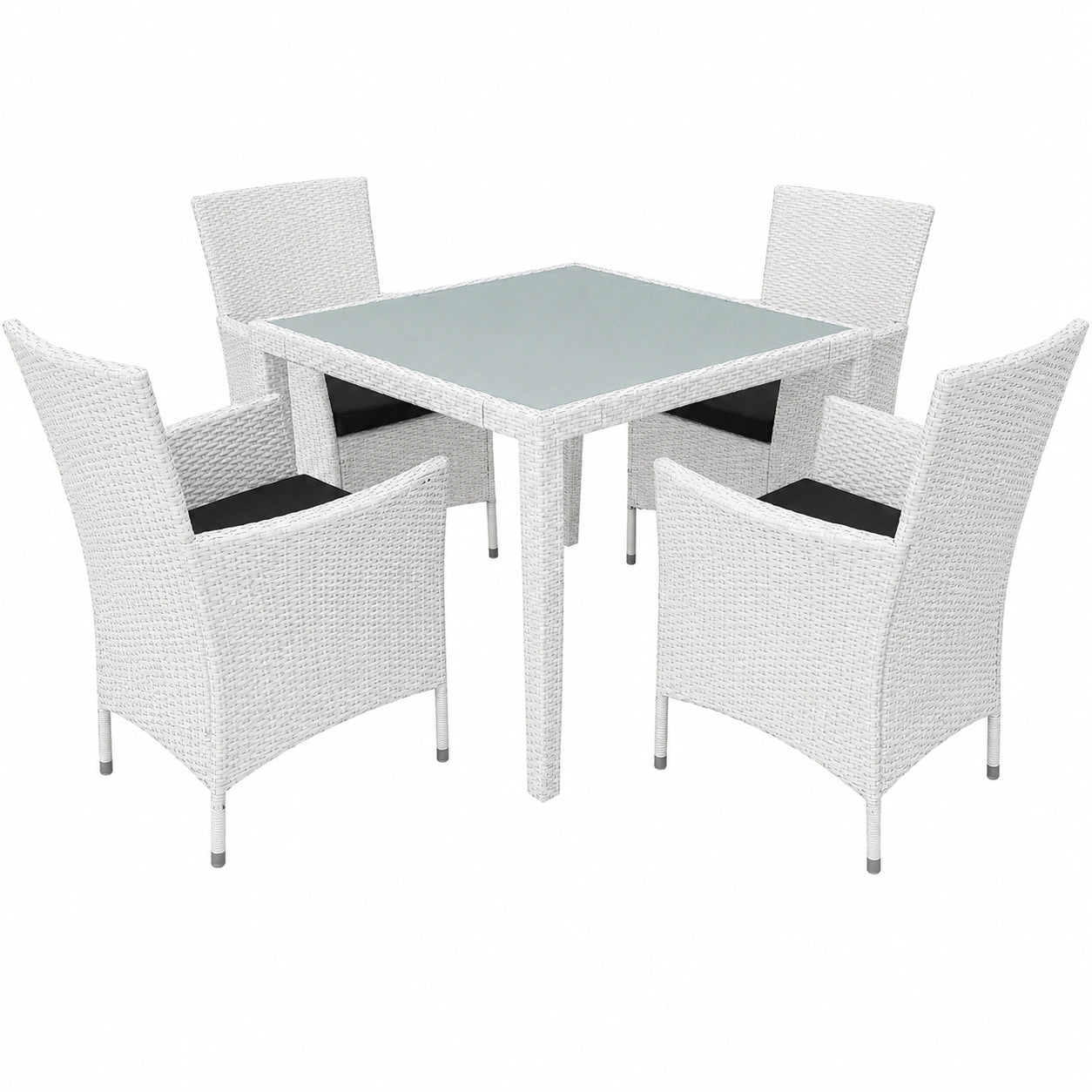 Conjunto de Jardín 5 Piezas Ratan Sintético Blanco Crema
