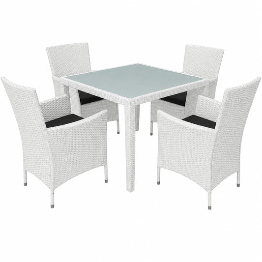 Conjunto de Jardín 5 Piezas Ratan Sintético Blanco Crema