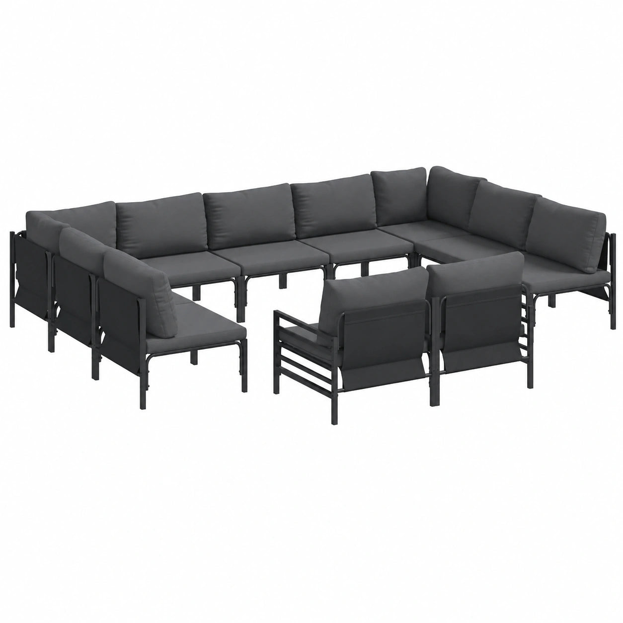 Set de Muebles de Jardín Modernos de 11 Piezas con Cojines en Negro Acero