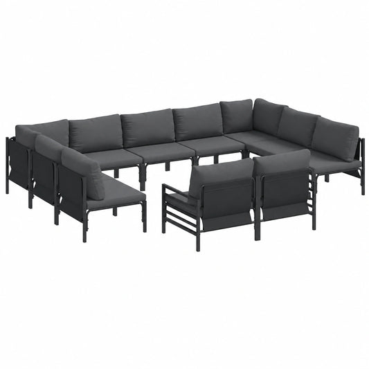 Set de Muebles de Jardín Modernos de 11 Piezas con Cojines en Negro Acero