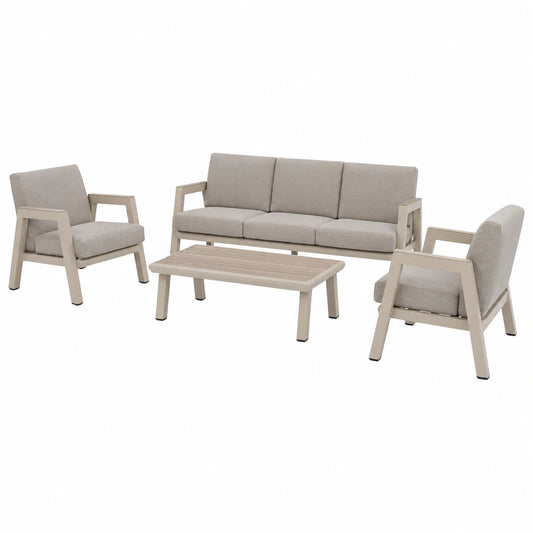 Set de Jardín Hespéride Axiome 5 Plazas Beige Arcilla - Aluminio Anticorrosión - Cojines Impermeables y Desenfundables