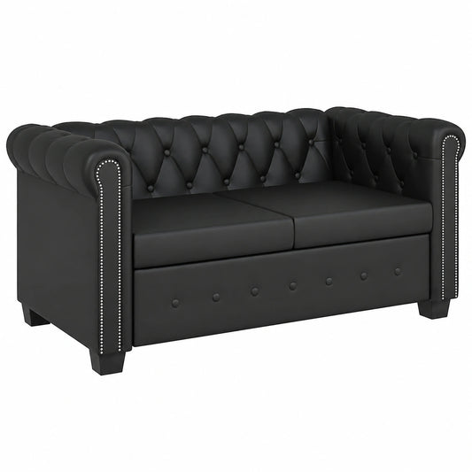 Sofá Chesterfield 2 Plazas de Cuero Sintético Negro