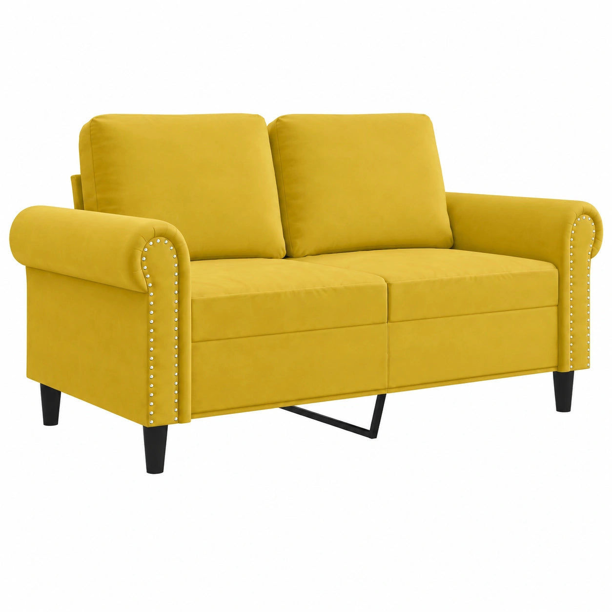 Sofá 2 Plazas Terciopelo Amarillo para Sala de Estar, Asiento y Respaldo Confortables