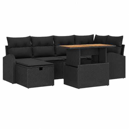 Conjunto de Sofás de Jardín 7 Piezas Negro de Poliratán con Cojines UV y Almacenaje