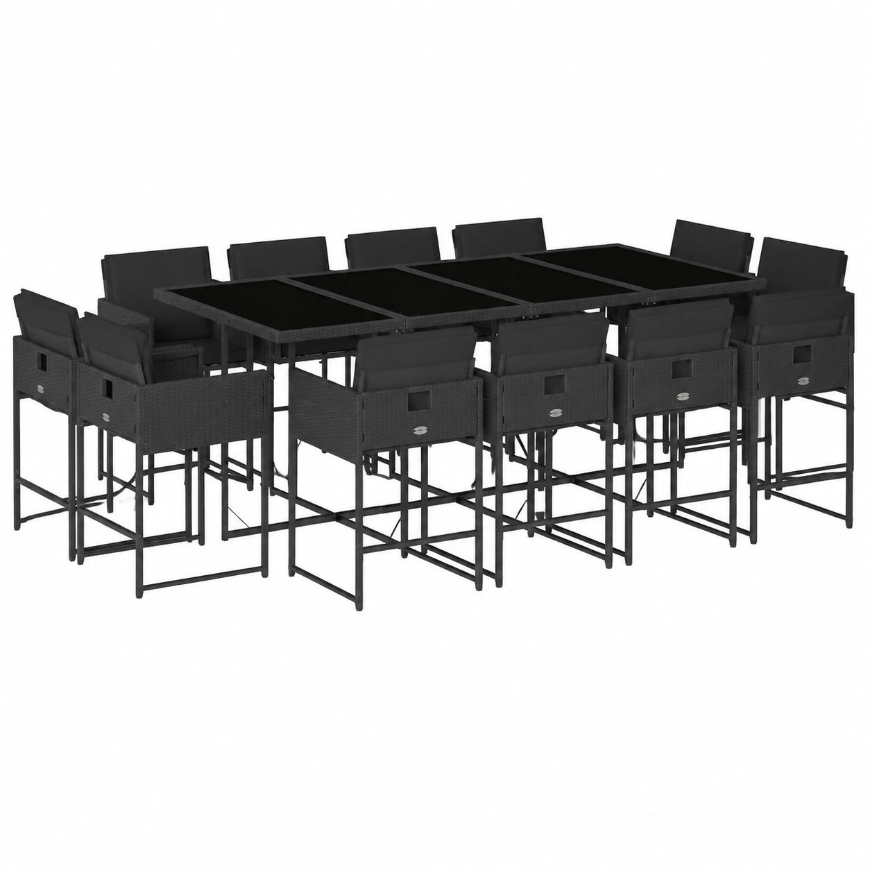 Conjunto de Muebles de Jardín de Ratán Negro, Mesa y Sillas con Cojines, Set de 13 Piezas para Terraza