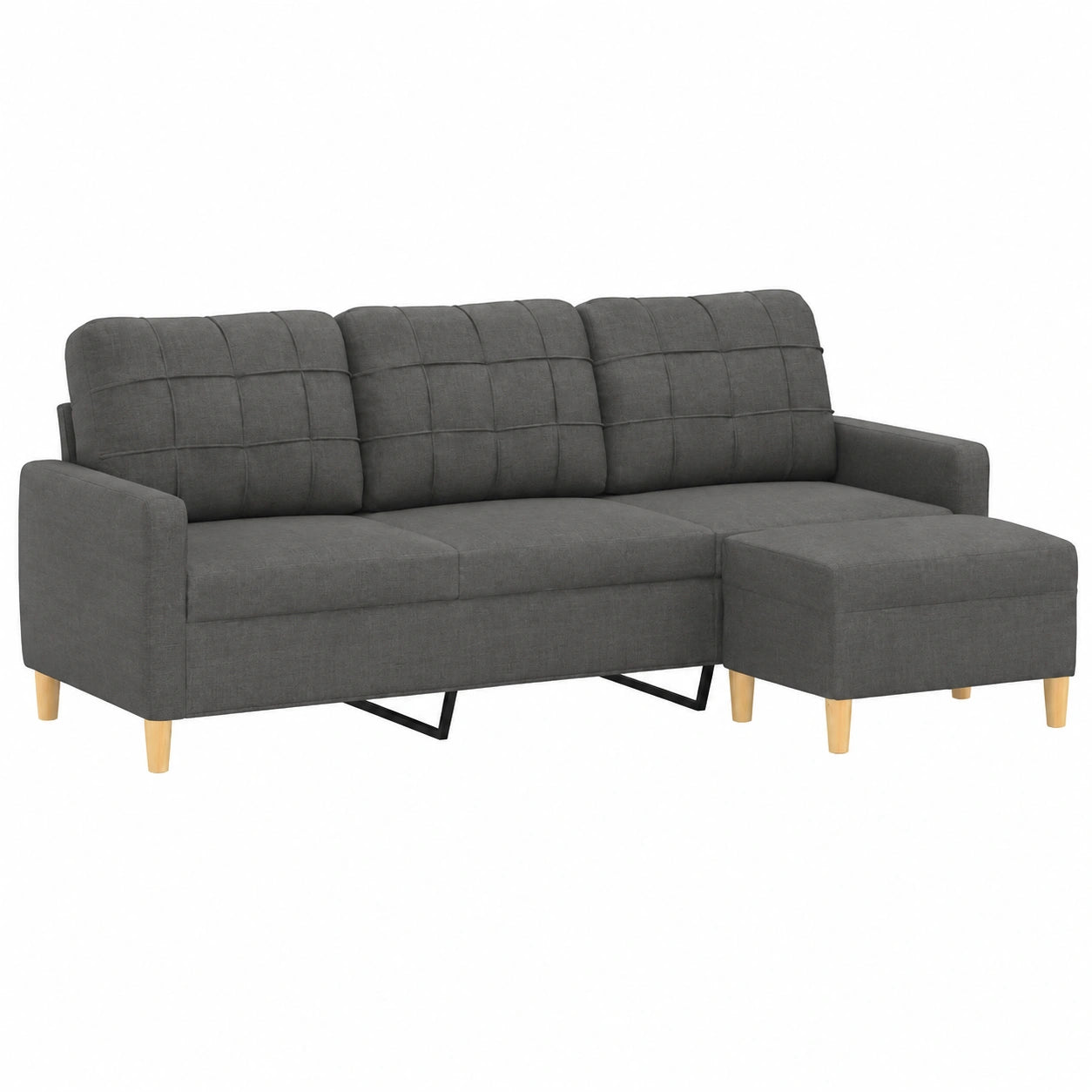 Sofá de 3 Plazas con Reposapiés de Tela Gris Oscuro 180 cm