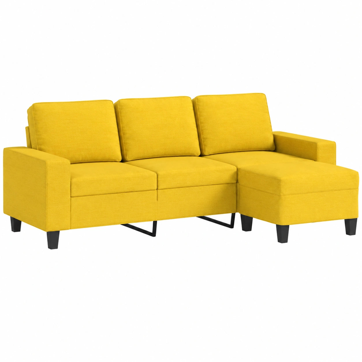 Sofá de 3 Plazas Amarillo Claro con Taburete y Reposabrazos para Salón