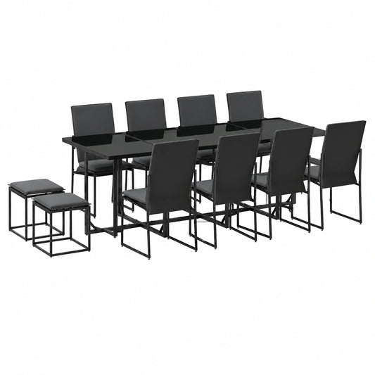 Conjunto de Comedor Exterior 13 piezas, Acero Negro, Patio Moderno