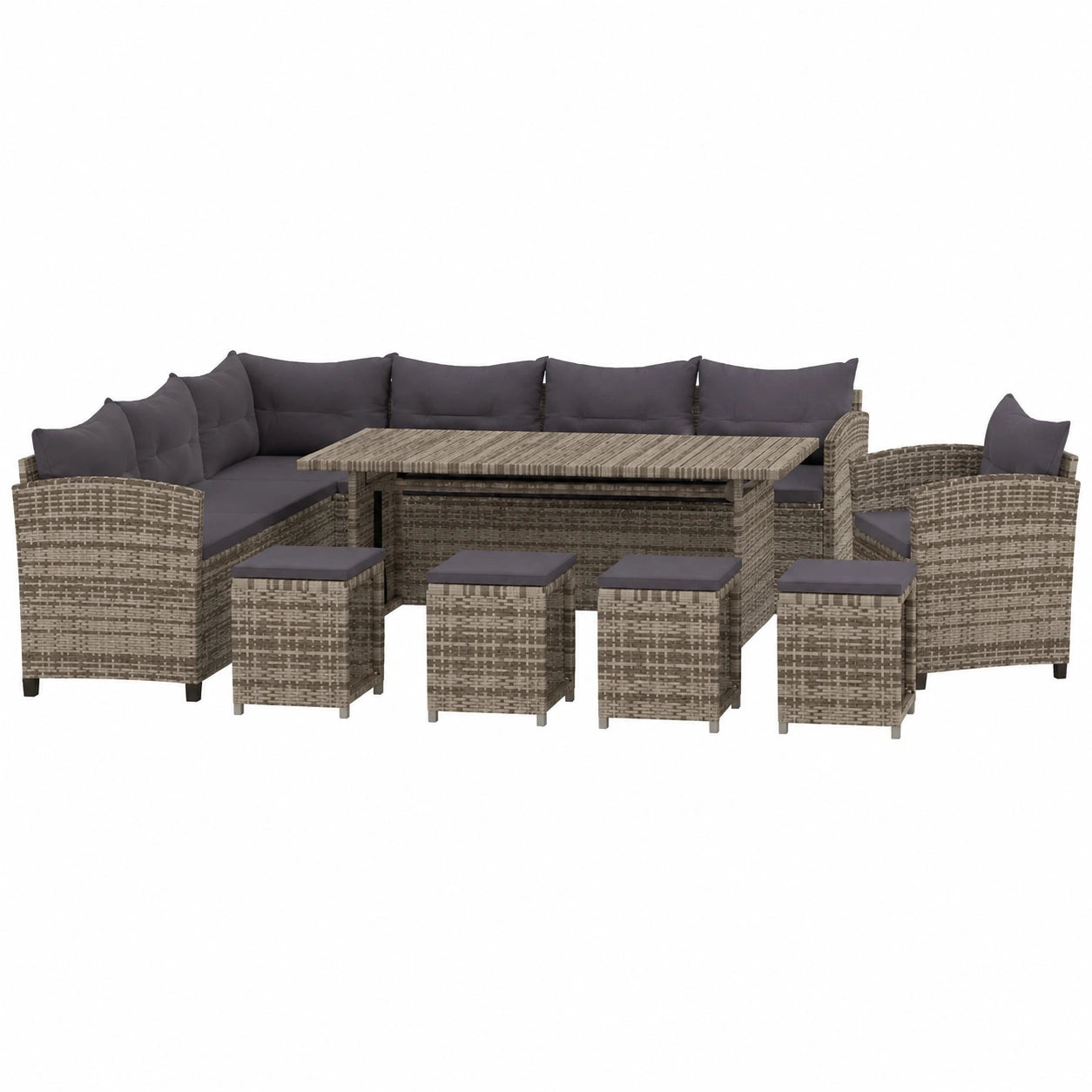 Conjunto de Jardín 7 Piezas con Cojines, Sofá y Mesa en Ratán Sintético Gris