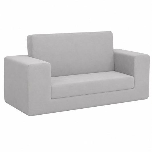 Sofá cama infantil 2 plazas de felpa gris claro, funda extraíble, área de descanso 84x98 cm, sillón y minisofá multifuncional