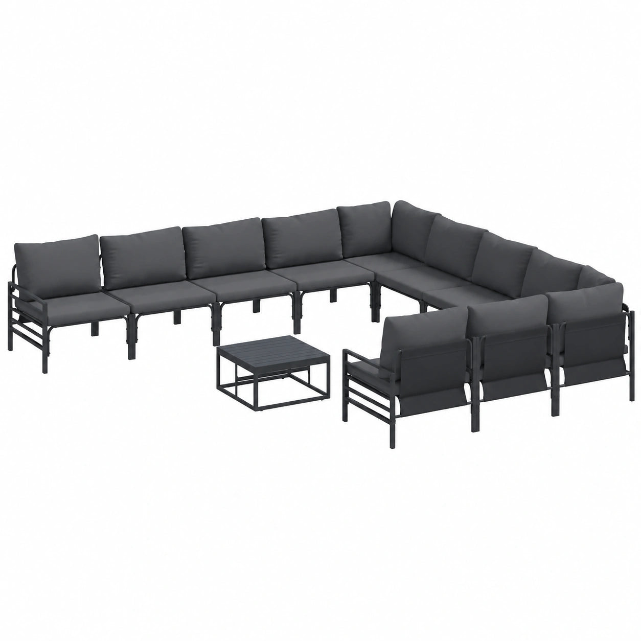 Conjunto de Sofás de Jardín con Cojines Negro 12 Piezas de Acero para Terraza
