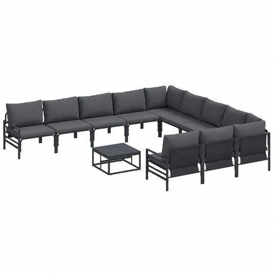 Conjunto de Sofás de Jardín con Cojines Negro 12 Piezas de Acero para Terraza