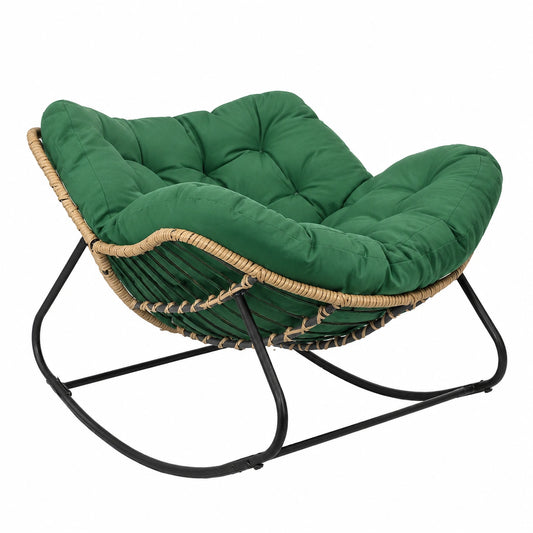 Silla Mecedora de Exterior Tipo Huevo de Ratán para Patio y Jardín, Sillón Papasan Moderno para Dormitorio y Sala - Gris