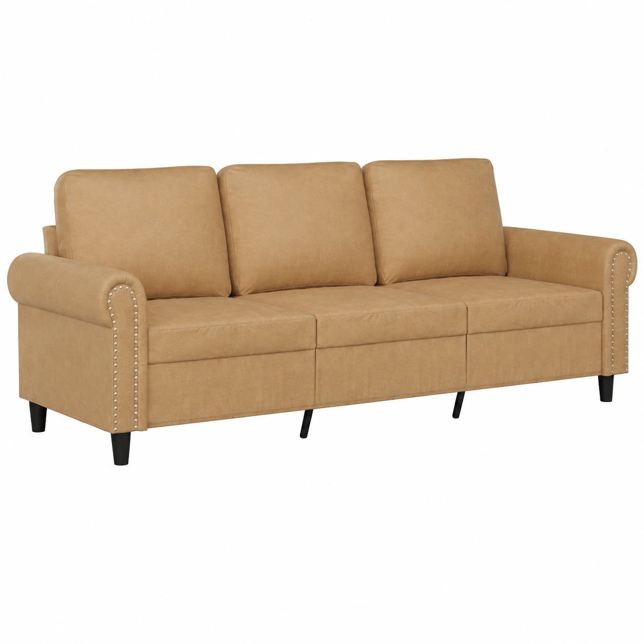 Sofá de Terciopelo Marrón de 3 Plazas, 180 cm, Ideal para Sala