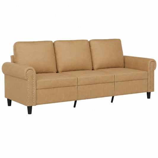 Sofá de Terciopelo Marrón de 3 Plazas, 180 cm, Ideal para Sala