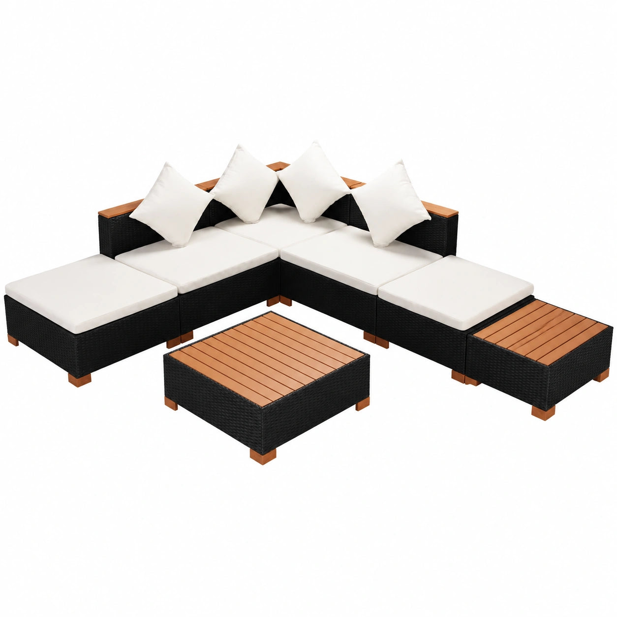Conjunto de Muebles de Jardín 7 Piezas de Ratán Sintético Marrón para Terraza