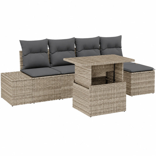 Conjunto de Sofás Modulares para Jardín en Polirratán Beige y Gris con Cojines