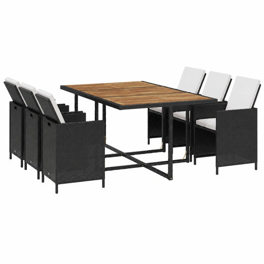 Juego de Comedor de Jardín 11 Piezas con Mesa y Sillas de Ratán Sintético Negro