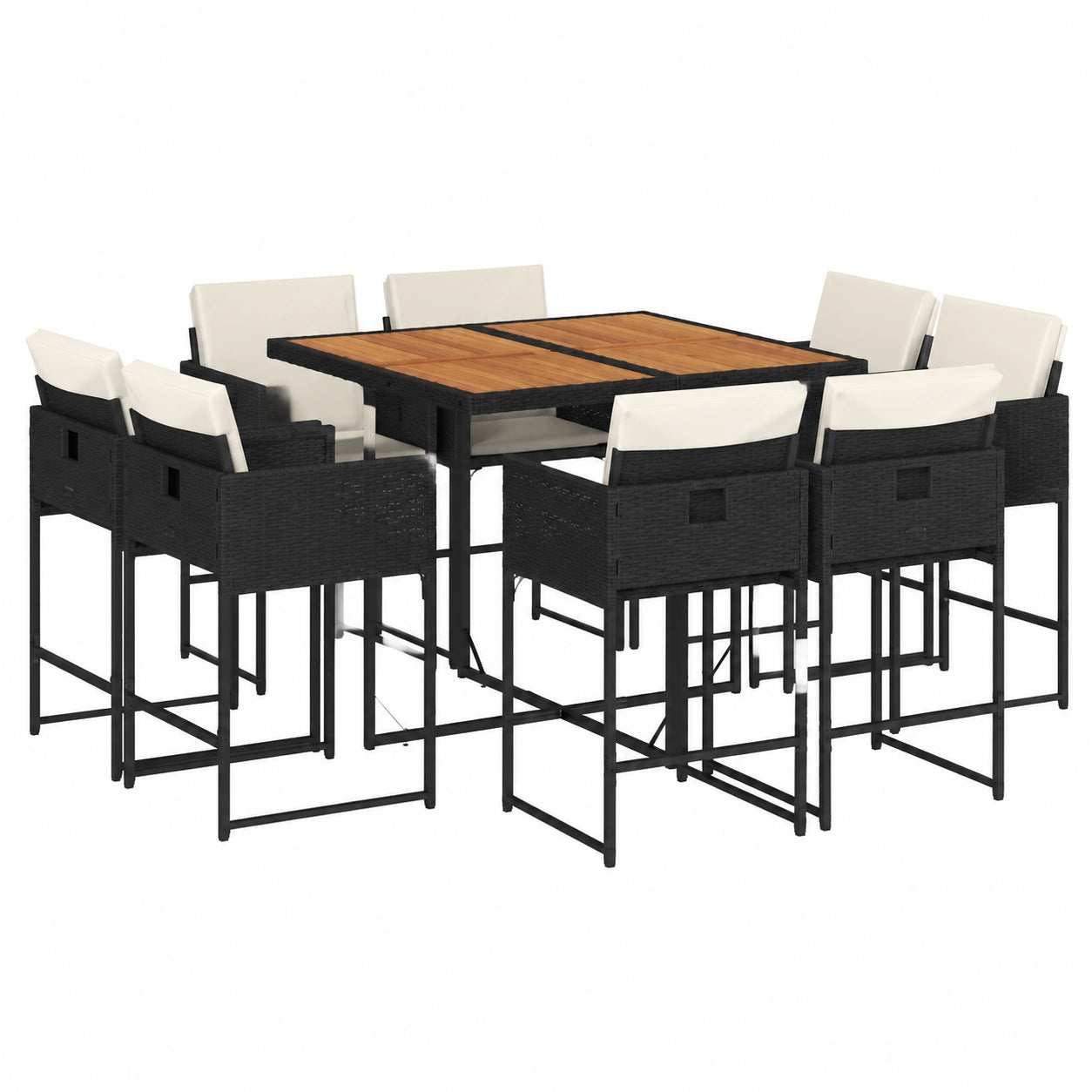 Conjunto de Muebles de Jardín 9 pzas con Cojines, Mesa y Sillas de Ratan Sintético Negro