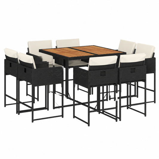 Conjunto de Muebles de Jardín 9 pzas con Cojines, Mesa y Sillas de Ratan Sintético Negro