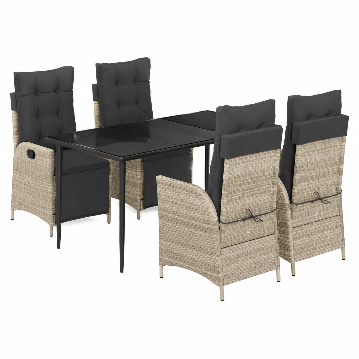 Conjunto de Comedor Exterior 5 Piezas con Cojines, Mesa y Sillas de Ratán Sintético Gris