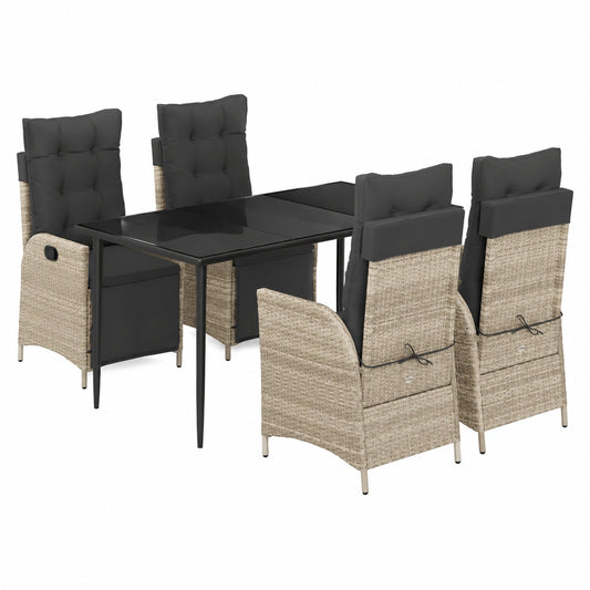 Conjunto de Comedor Exterior 5 Piezas con Cojines, Mesa y Sillas de Ratán Sintético Gris