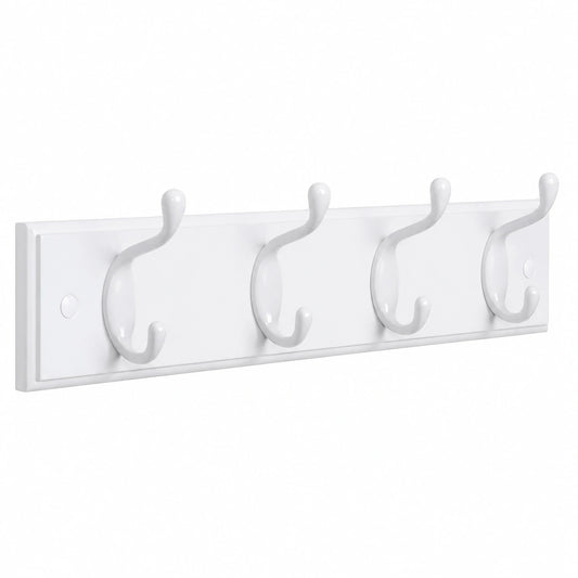 Perchero de Pared SONGMICS con 4 Ganchos Dobles, Ideal para Abrigos y Accesorios, Blanco Nube, Premontado