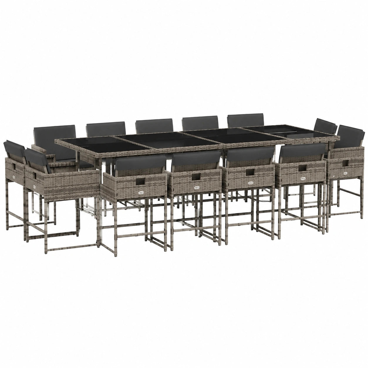 Conjunto de Muebles de Jardín 15 piezas de Ratán Sintético Gris con Cojines