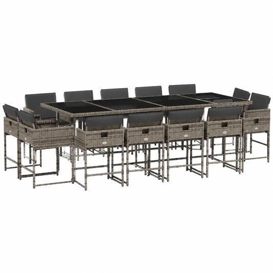 Conjunto de Muebles de Jardín 15 piezas de Ratán Sintético Gris con Cojines
