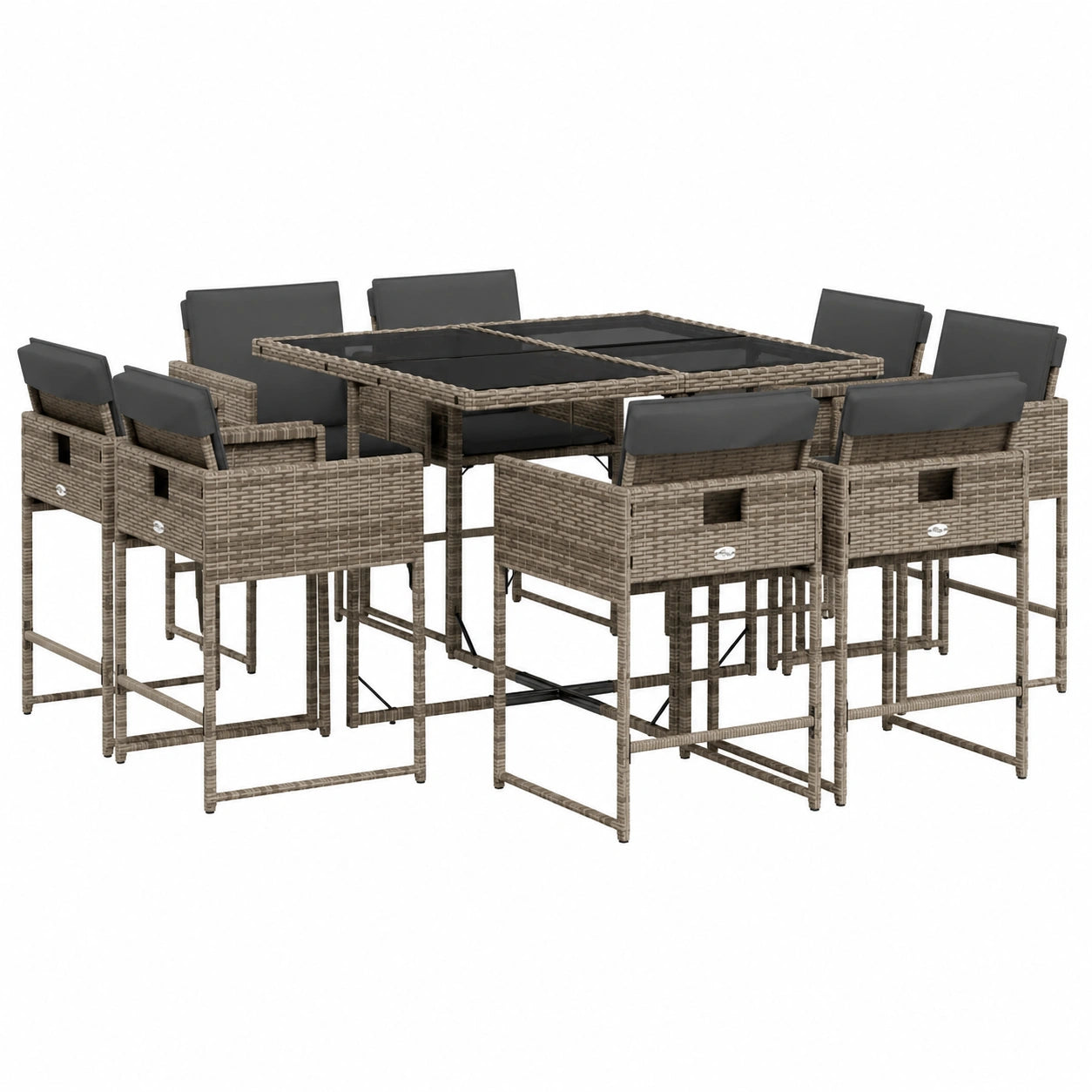 Set de Muebles de Jardín 9 Piezas con Cojines, Mesa y Sillas de Ratán Sintético Gris