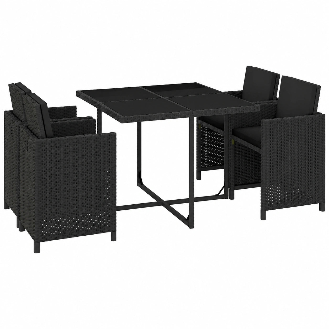 Conjunto de Comedor Exterior de Ratán Sintético - 4 Sillas y Mesa (Negro)