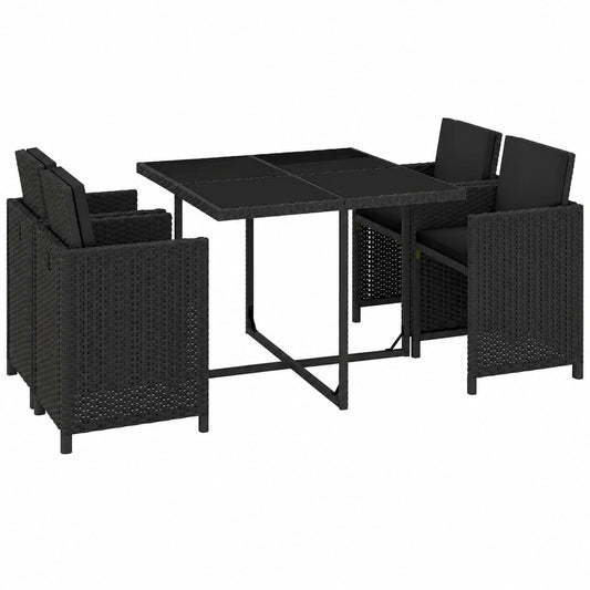 Conjunto de Comedor Exterior de Ratán Sintético - 4 Sillas y Mesa (Negro)