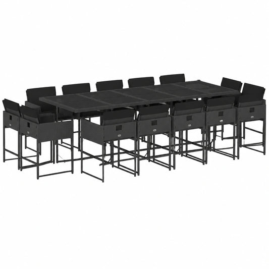 Conjunto de Comedor de Jardín 15 pzas Ratán Sintético con Cojines, Mesa y Sillas para Terraza