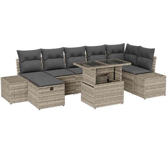 Conjunto Modular de Sofá de Jardín 8 Piezas Gris Claro en Ratán Sintético